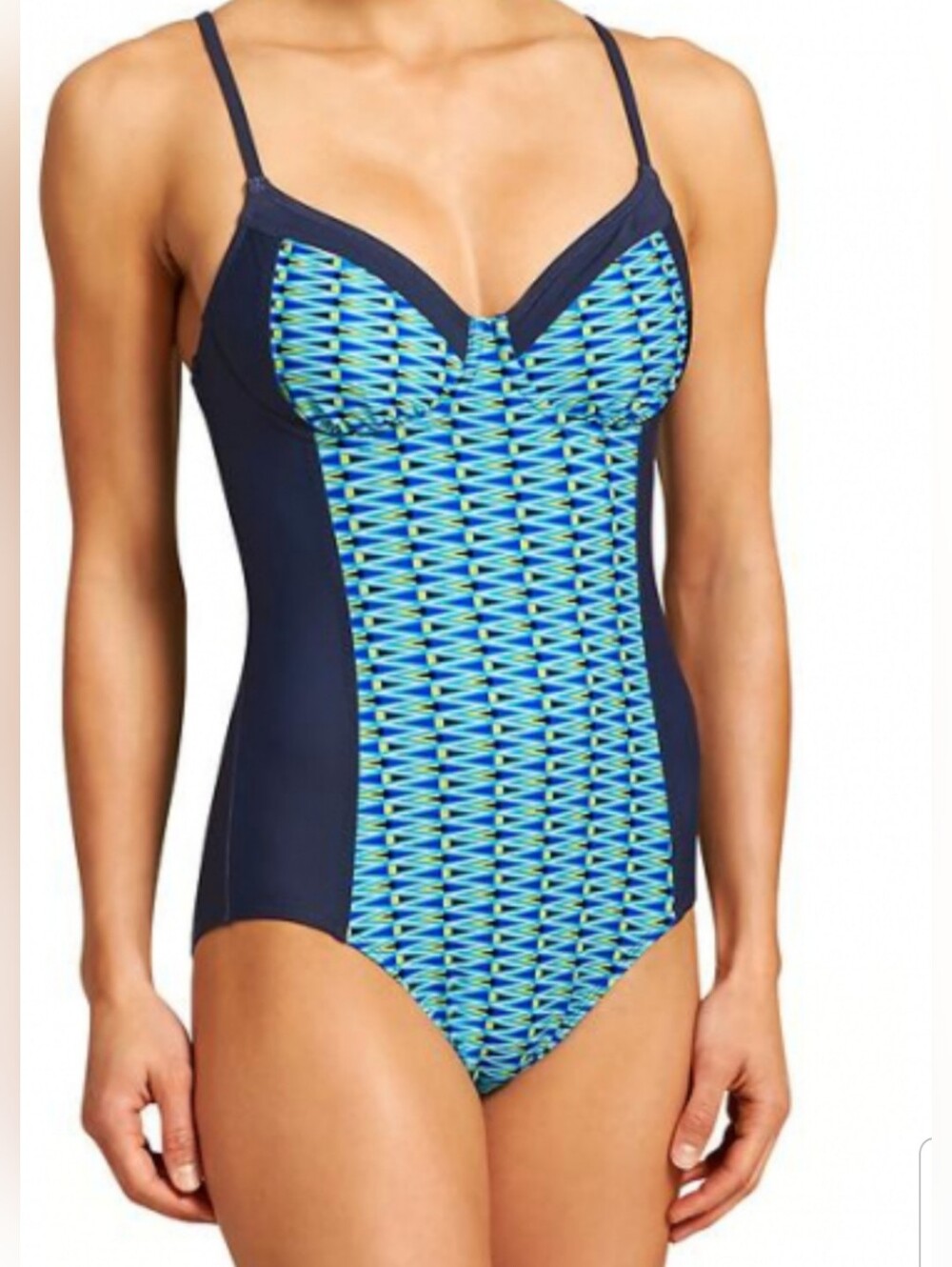 Athleta Luminate One Piece Blue Geometric Swimsuit Size 36 B/C